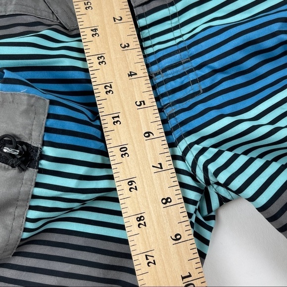 Art Class Swim Trunks Boys Small Gray Blue Striped Pocket Zipper - Picture 5 of 8